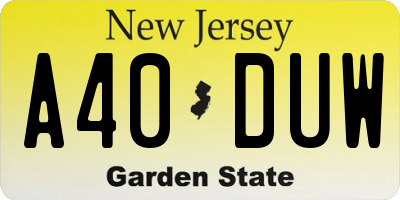 NJ license plate A40DUW