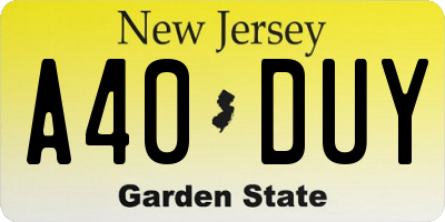 NJ license plate A40DUY