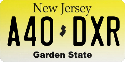 NJ license plate A40DXR