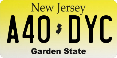 NJ license plate A40DYC