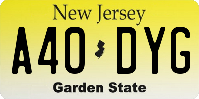 NJ license plate A40DYG