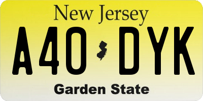 NJ license plate A40DYK