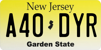 NJ license plate A40DYR