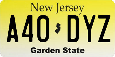 NJ license plate A40DYZ