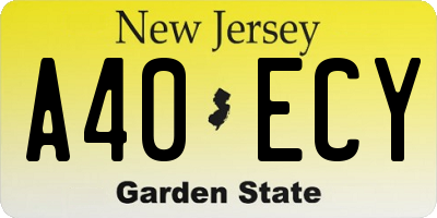 NJ license plate A40ECY