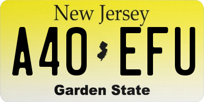 NJ license plate A40EFU