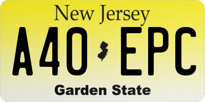 NJ license plate A40EPC