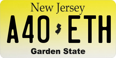 NJ license plate A40ETH