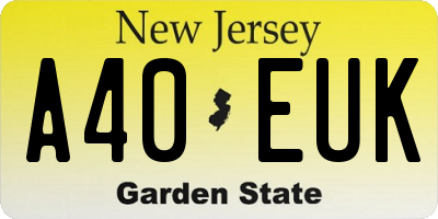 NJ license plate A40EUK