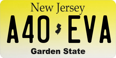 NJ license plate A40EVA