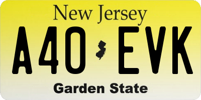 NJ license plate A40EVK