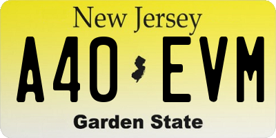 NJ license plate A40EVM