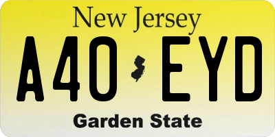 NJ license plate A40EYD
