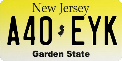 NJ license plate A40EYK