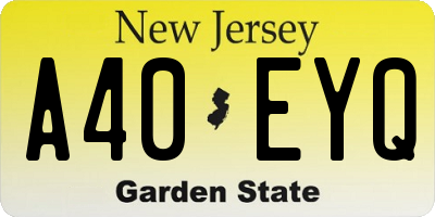 NJ license plate A40EYQ