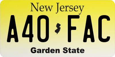NJ license plate A40FAC