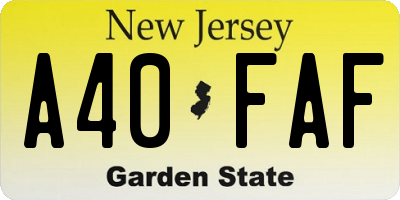 NJ license plate A40FAF