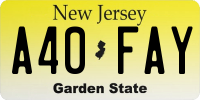 NJ license plate A40FAY