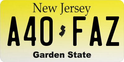 NJ license plate A40FAZ