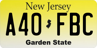 NJ license plate A40FBC