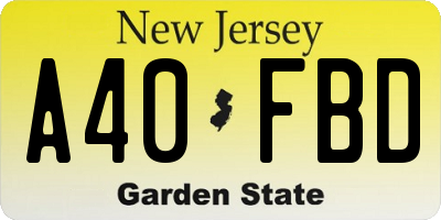 NJ license plate A40FBD