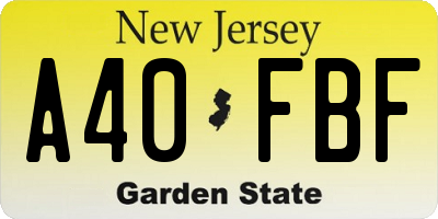 NJ license plate A40FBF