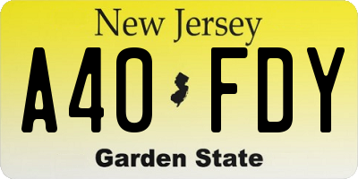 NJ license plate A40FDY