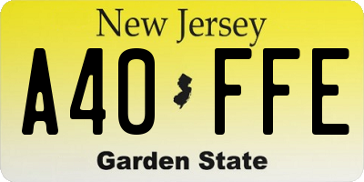 NJ license plate A40FFE