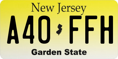 NJ license plate A40FFH