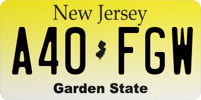 NJ license plate A40FGW