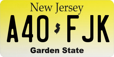 NJ license plate A40FJK