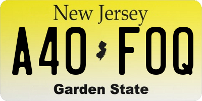 NJ license plate A40FOQ