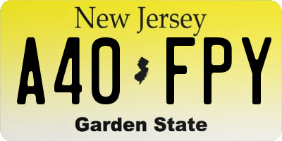 NJ license plate A40FPY