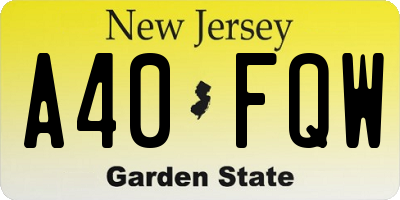 NJ license plate A40FQW