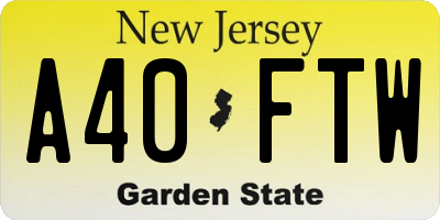 NJ license plate A40FTW