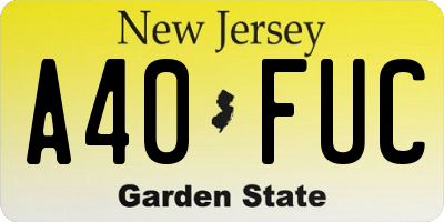 NJ license plate A40FUC