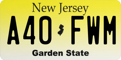NJ license plate A40FWM