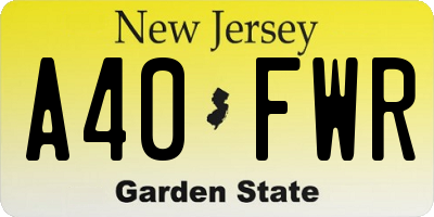 NJ license plate A40FWR