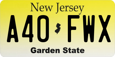 NJ license plate A40FWX