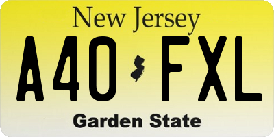 NJ license plate A40FXL