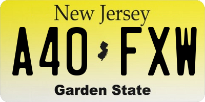 NJ license plate A40FXW