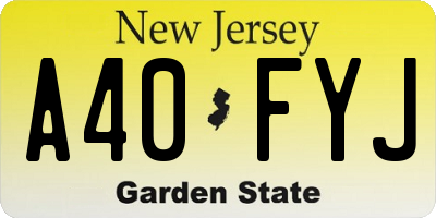 NJ license plate A40FYJ
