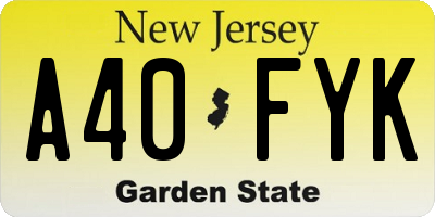 NJ license plate A40FYK