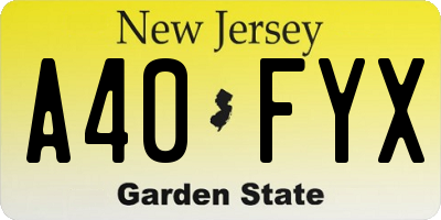 NJ license plate A40FYX