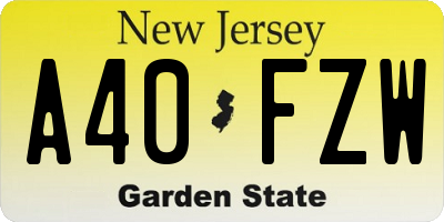 NJ license plate A40FZW