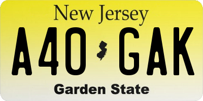 NJ license plate A40GAK