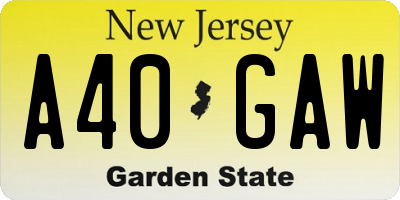NJ license plate A40GAW