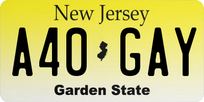 NJ license plate A40GAY