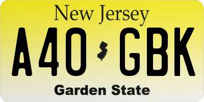 NJ license plate A40GBK