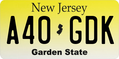 NJ license plate A40GDK